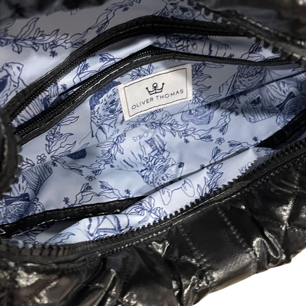 Oliver Thomas Quilted Patent Mini Duffel Bag Black Puffer Purse - Picture 3 of 16